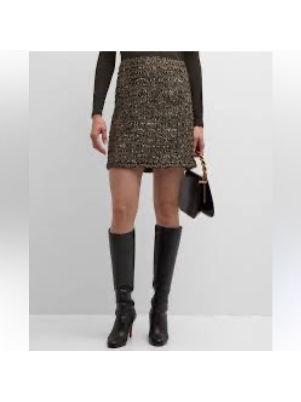 J.Jill Wool Blend Tweed A-Line Skirt Brown Olive Fringe Size 12